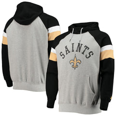 New Orleans Saints Starter Home Run Raglan Pullover Hoodie Heathered Gray/Black - NFL