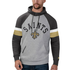 New Orleans Saints Starter Home Run Raglan Pullover Hoodie Heathered Gray/Black - NFL