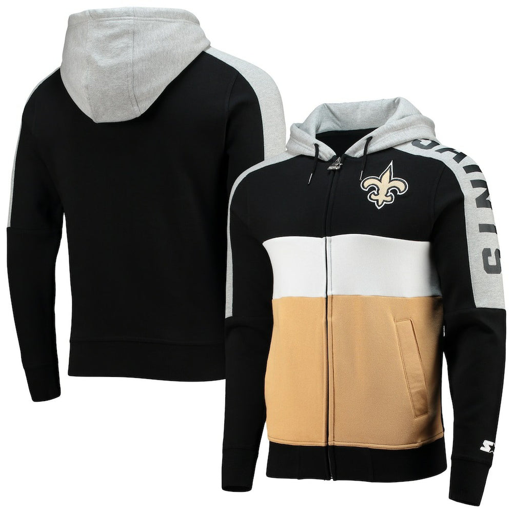 New Orleans Saints Starter Playoffs Color Block Full-Zip Hoodie Black/Gold - NFL