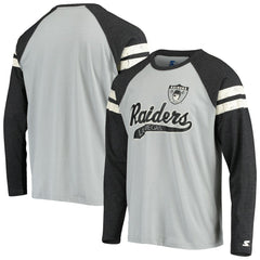 Las Vegas Raiders Starter Throwback League Raglan Long Sleeve Tri-Blend T-Shirt Silver/Black - NFL