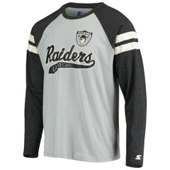 Las Vegas Raiders Starter Throwback League Raglan Long Sleeve Tri-Blend T-Shirt Silver/Black - NFL