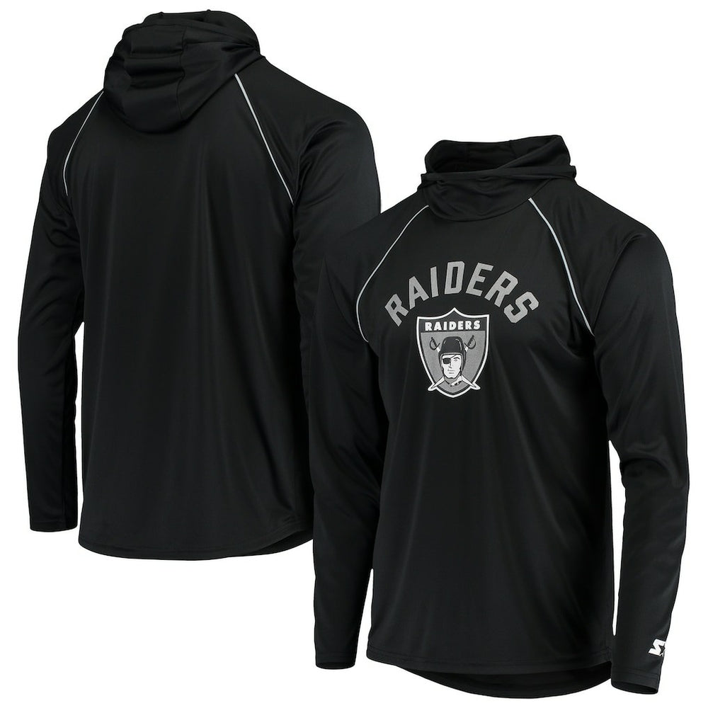 Las Vegas Raiders Starter Throwback Raglan Hoodie Long Sleeve T-Shirt Black - NFL