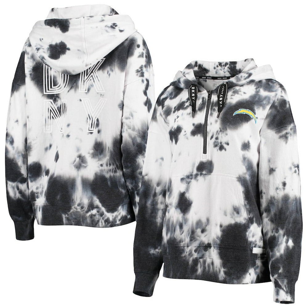 Los Angeles Chargers DKNY Sport Women's Dakota Oversized Tie-Dye Half-Zip Hoodie White/Black - NFL