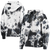 Las Vegas Raiders DKNY Sport Women's Dakota Oversized Tie-Dye Half-Zip Hoodie White/Black - NFL