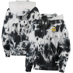 Minnesota Vikings DKNY Sport Women's Dakota Oversized Tie-Dye Half-Zip Hoodie White/Black - NFL