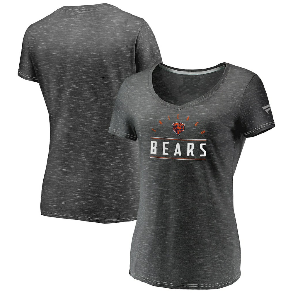 Chicago Bears Women's League Leader Space Dye V-Neck T-Shirt Charcoal - Fanatics