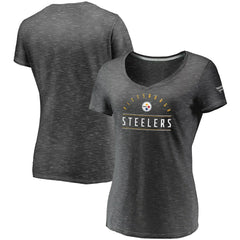 Pittsburgh Steelers Women's League Leader Space Dye V-Neck T-Shirt Charcoal - Fanatics