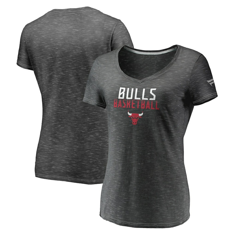 Fanatics - Chicago Bulls Women's Double-Fade Space-Dye V-Neck T-Shirt - Charcoal