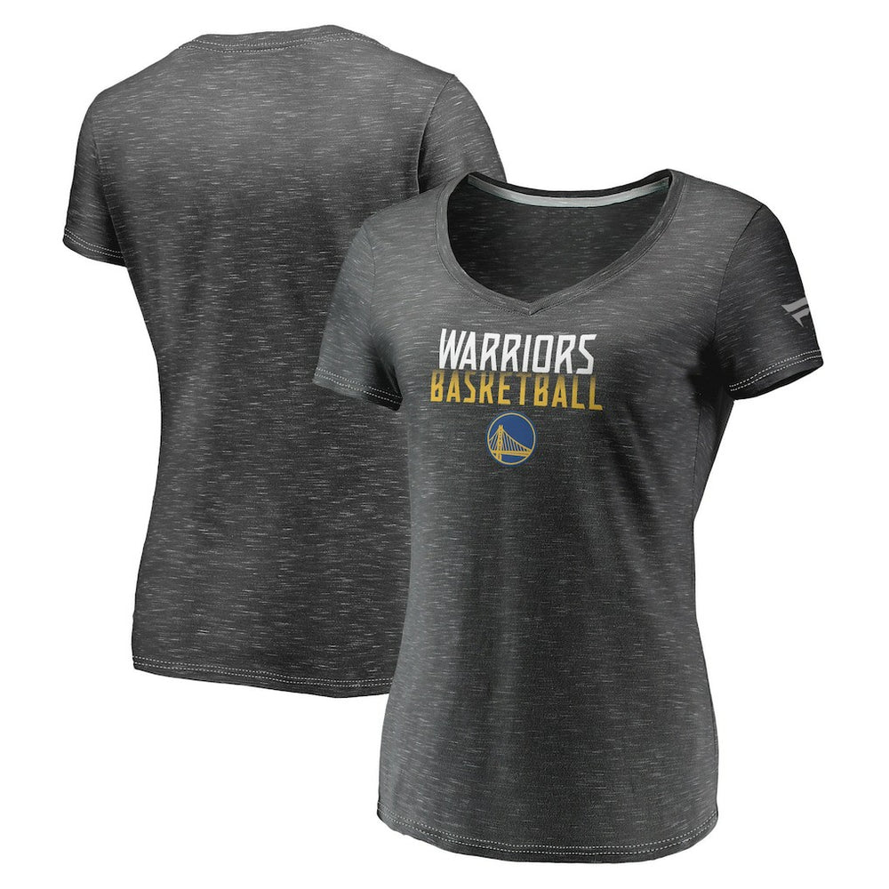 Fanatics - Golden State Warriors Women's Double-Fade Space-Dye V-Neck T-Shirt - Charcoal