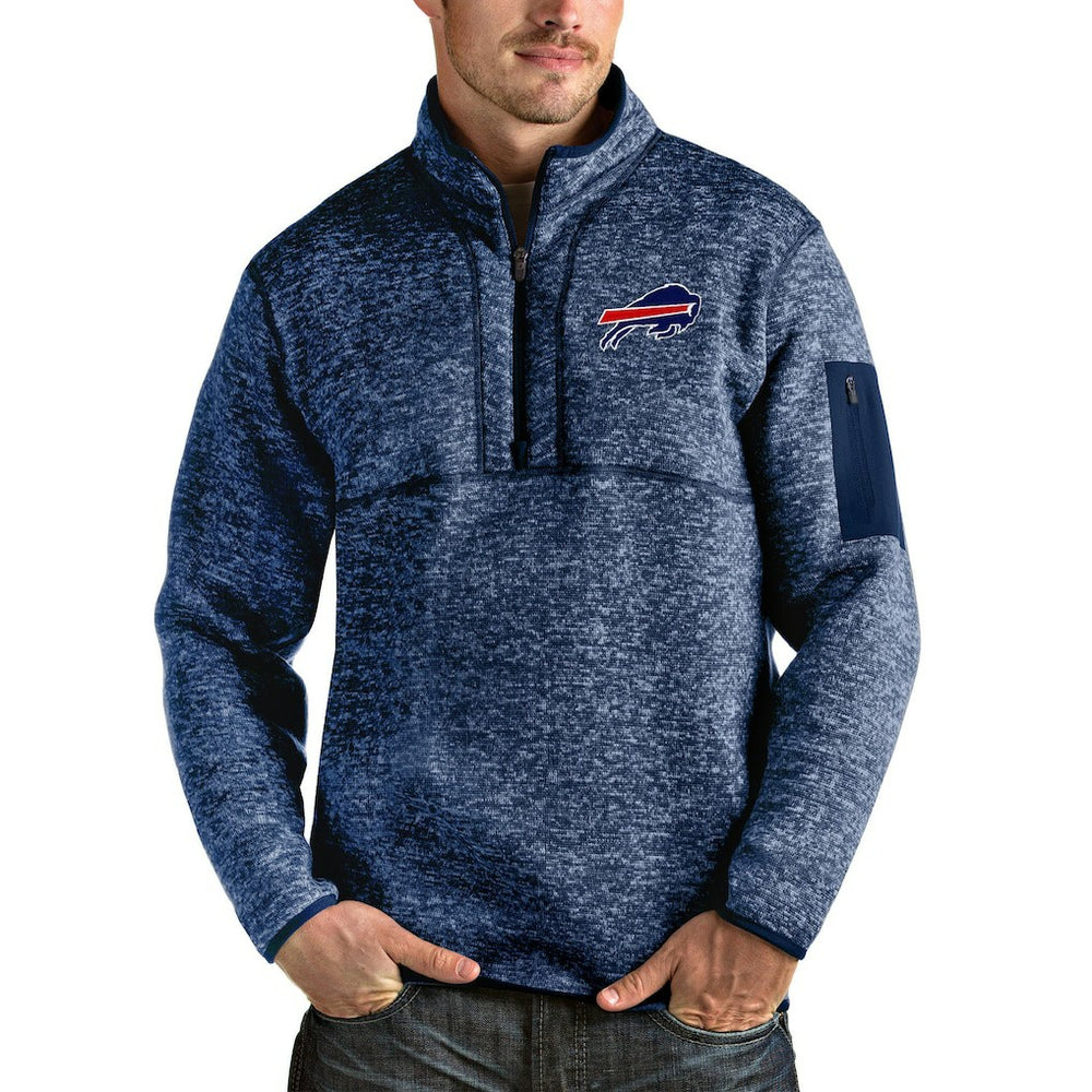 Buffalo Bills Antigua Fortune Quarter-Zip Pullover Jacket Heathered Navy - NFL