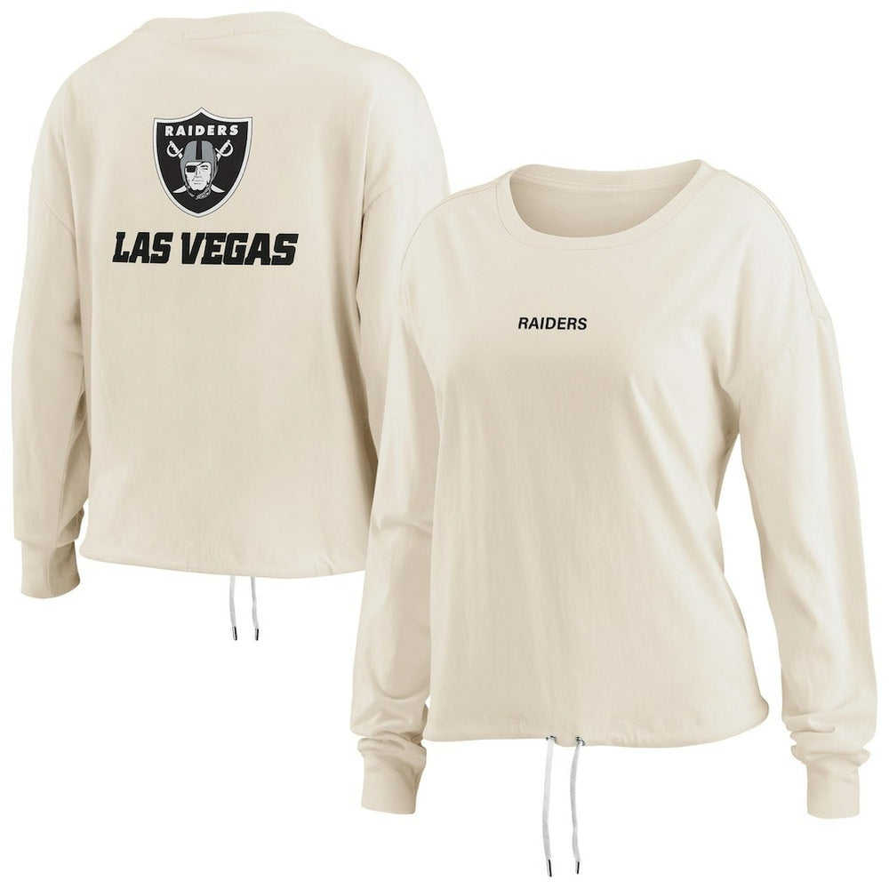 Las Vegas Raiders WEAR by Erin Andrews Women's Long Sleeve Crop Top Shirt Oatmeal - NFL