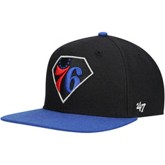 47 brand - Philadelphia 76ers '47 75th Anniversary Carat Captain Snapback Hat - Black/Royal