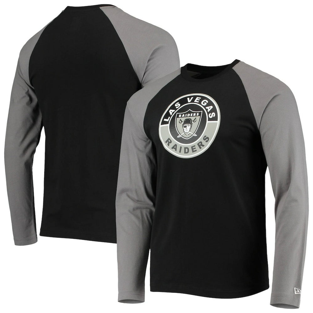 Las Vegas Raiders New Era League Raglan Throwback Long Sleeve T-Shirt Black/Gray - NFL