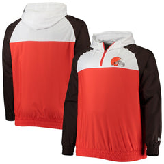 Cleveland Browns New Era Big & Tall League Raglan Quarter-Zip Hoodie Orange/Brown - NFL