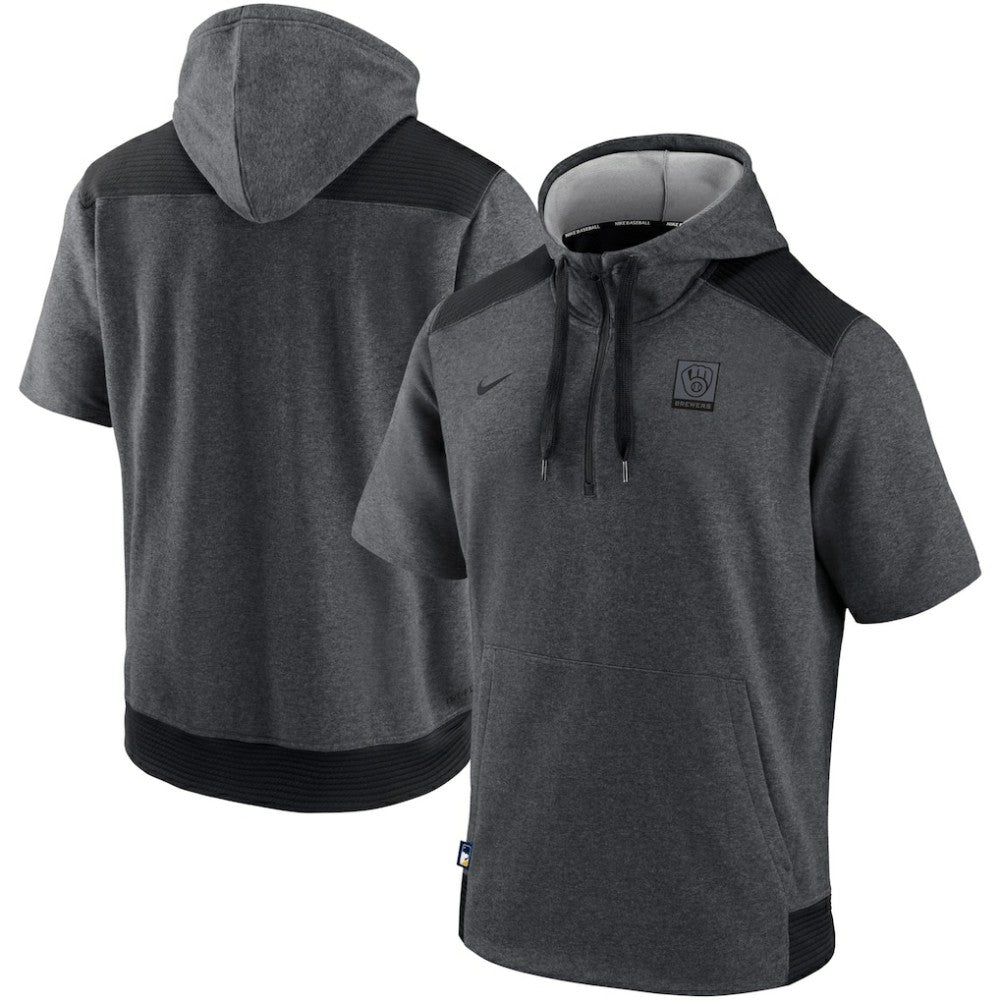 Milwaukee Brewers Nike Authentic Collection Dry Flux Performance Quarter-Zip Short Sleeve Hoodie for sale
