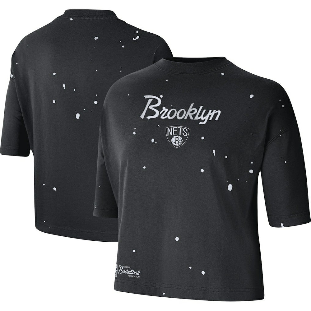 Nike - Brooklyn Nets Women's Courtside Splatter Cropped T-Shirt - Black