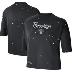 Nike - Brooklyn Nets Women's Courtside Splatter Cropped T-Shirt - Black