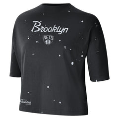 Nike - Brooklyn Nets Women's Courtside Splatter Cropped T-Shirt - Black
