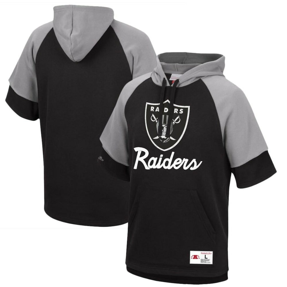 Las Vegas Raiders Home Advantage Raglan Short Sleeve Pullover Hoodie Black - Mitchell & Ness