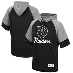 Las Vegas Raiders Home Advantage Raglan Short Sleeve Pullover Hoodie Black - Mitchell & Ness