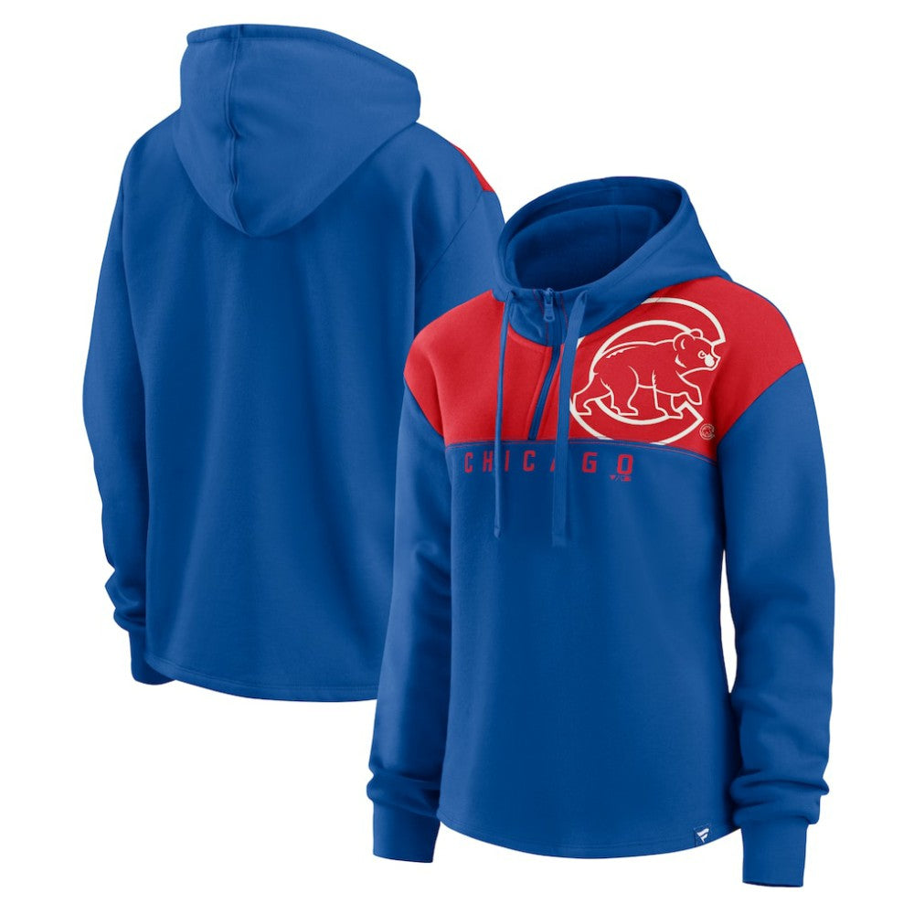 Chicago Cubs Fanatics Women's Iconic Overslide Color-Block Quarter-Zip Hoodie for sale