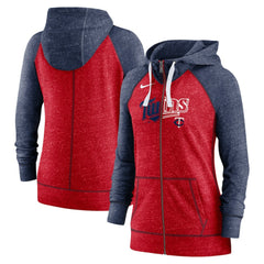 Minnesota Twins Nike Women's Split Wordmark Gym Vintage Raglan Lightweight Full-Zip Hoodie Clearance