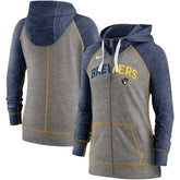 Milwaukee Brewers Nike Women's Split Wordmark Gym Vintage Raglan Lightweight Full-Zip Hoodie Lifestyle