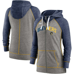 Milwaukee Brewers Nike Women's Split Wordmark Gym Vintage Raglan Lightweight Full-Zip Hoodie Lifestyle