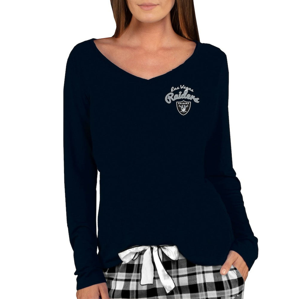 Las Vegas Raiders Concepts Sport Women's Marathon Knit Long Sleeve Lightweight V-Neck Lounge Top Black - NFL