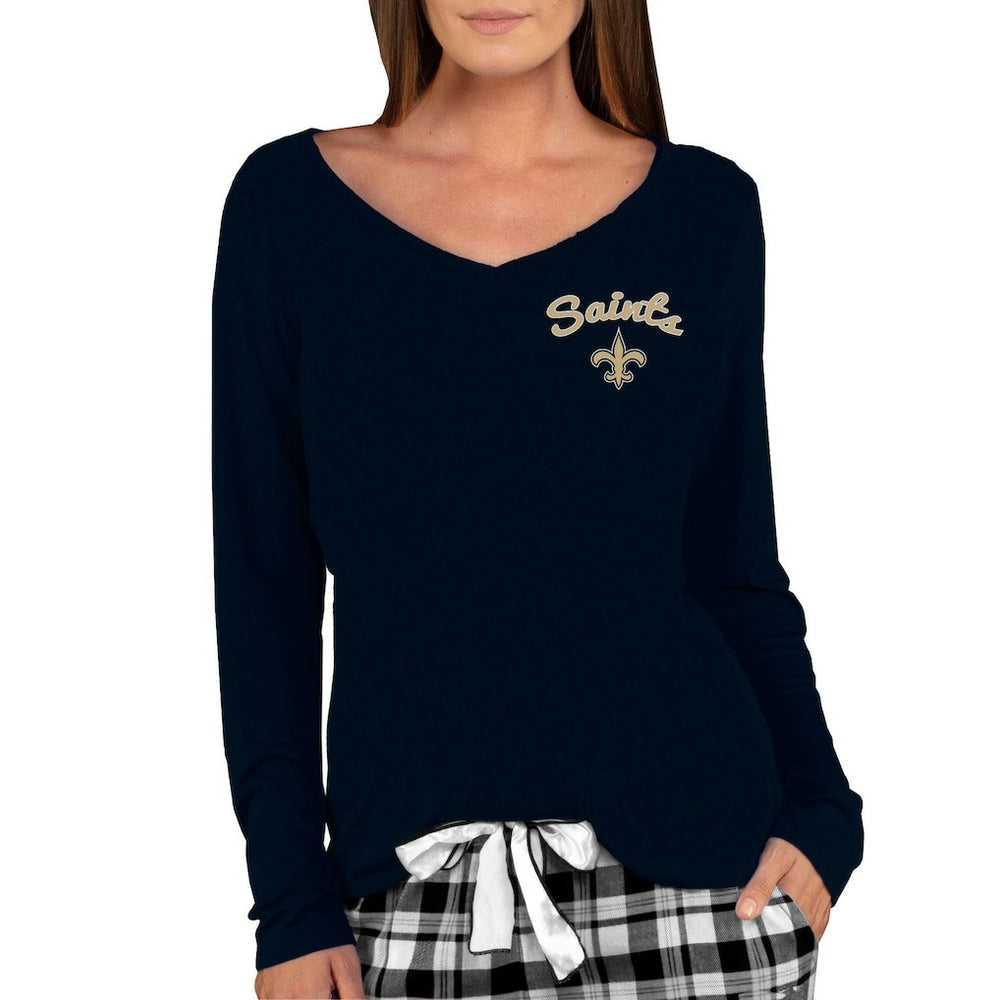 New Orleans Saints Concepts Sport Women's Marathon Knit Long Sleeve Lightweight V-Neck Lounge Top Black - NFL