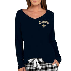 New Orleans Saints Concepts Sport Women's Marathon Knit Long Sleeve Lightweight V-Neck Lounge Top Black - NFL