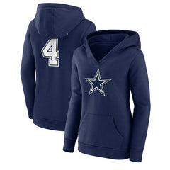Dak Prescott Dallas Cowboys Women's Player Icon Name & Number V-Neck Pullover Hoodie Navy - Fanatics