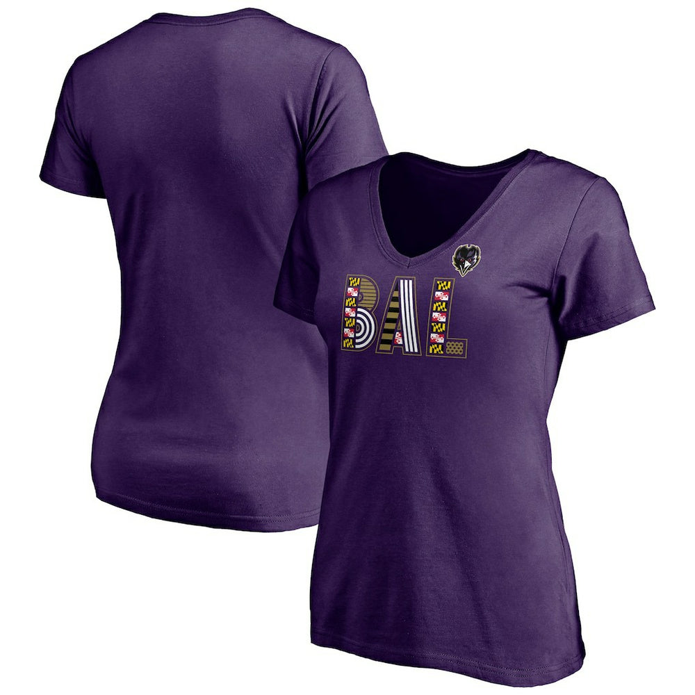 Baltimore Ravens Women's Hometown Collection Wildcat V-Neck T-Shirt Purple - Fanatics
