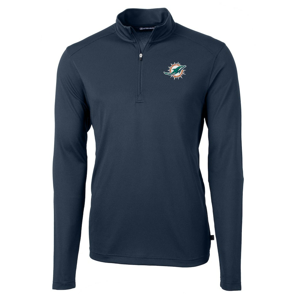 Miami Dolphins Cutter & Buck Virtue Eco Pique Recycled Quarter-Zip Pullover Jacket Navy - NFL