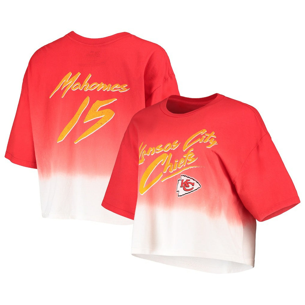 Patrick Mahomes Kansas City Chiefs Majestic Threads Women's Dip-Dye Player Name & Number Crop Top Red/White - NFL