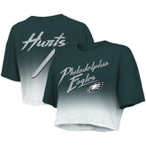 Jalen Hurts Philadelphia Eagles Majestic Threads Women's Dip-Dye Player Name & Number Crop Top Green/White - NFL