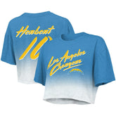 Justin Herbert Los Angeles Chargers Majestic Threads Women's Dip-Dye Player Name & Number Crop Top Powder Blue/White - NFL