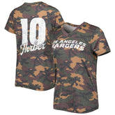 Justin Herbert Los Angeles Chargers Majestic Threads Women's Name & Number V-Neck Tri-Blend T-Shirt Camo - NFL