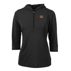 Cincinnati Bengals Cutter & Buck Women's Virtue Eco Pique Half-Zip 3/4 Sleeve Pullover Hoodie Black - NFL
