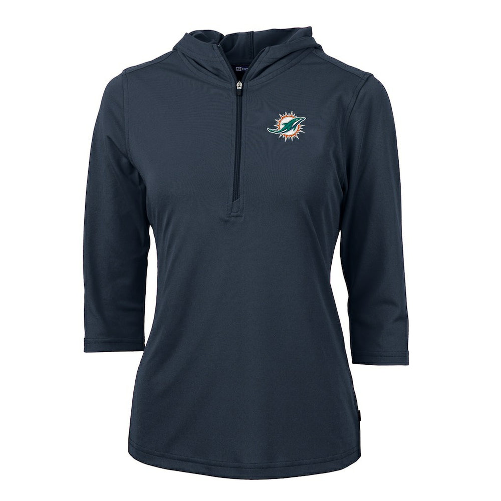 Miami Dolphins Cutter & Buck Women's Virtue Eco Pique Half-Zip 3/4 Sleeve Pullover Hoodie Navy - NFL