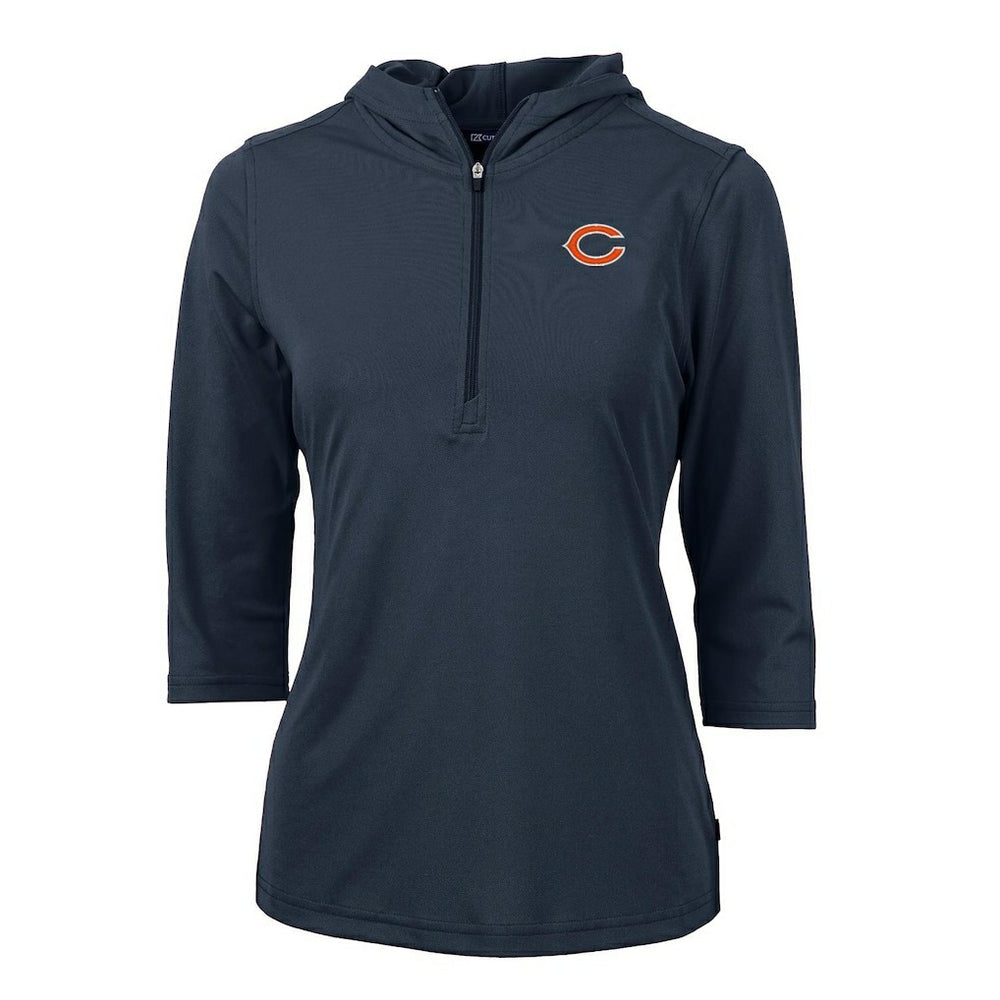 Chicago Bears Cutter & Buck Women's Virtue Eco Pique Half-Zip 3/4 Sleeve Pullover Hoodie Navy - NFL