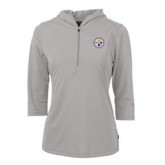 Pittsburgh Steelers Cutter & Buck Women's Virtue Eco Pique Half-Zip 3/4 Sleeve Pullover Hoodie Gray - NFL