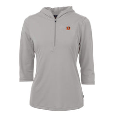 Cincinnati Bengals Cutter & Buck Women's Virtue Eco Pique Half-Zip 3/4 Sleeve Pullover Hoodie Gray - NFL