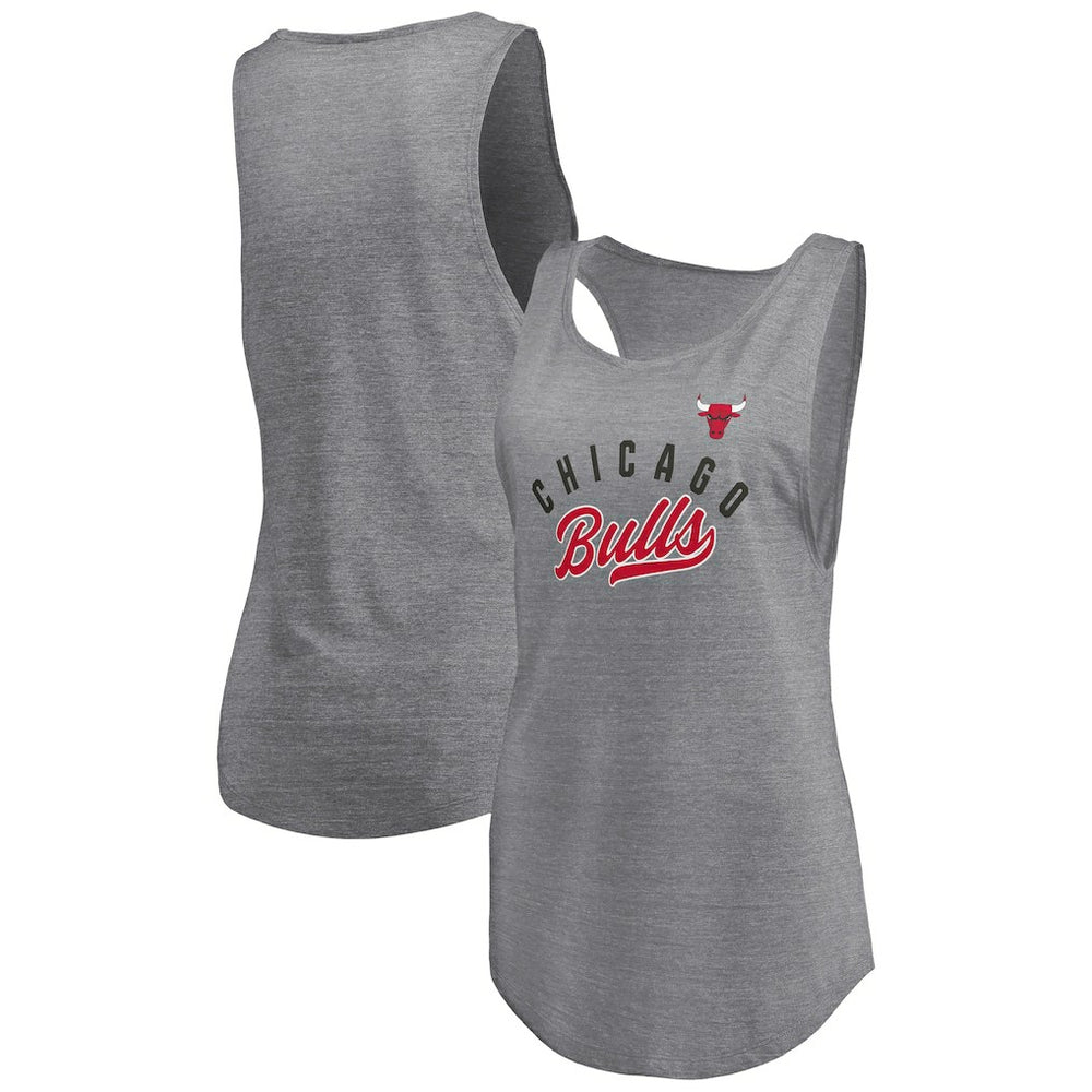 Fanatics - Chicago Bulls Women's Quality Time Open Scoop Neck Tri-Blend Tank Top - Heathered Gray