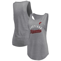 Fanatics - Portland Trail Blazers Women's Quality Time Open Scoop Neck Tri-Blend Tank Top - Heathered Gray