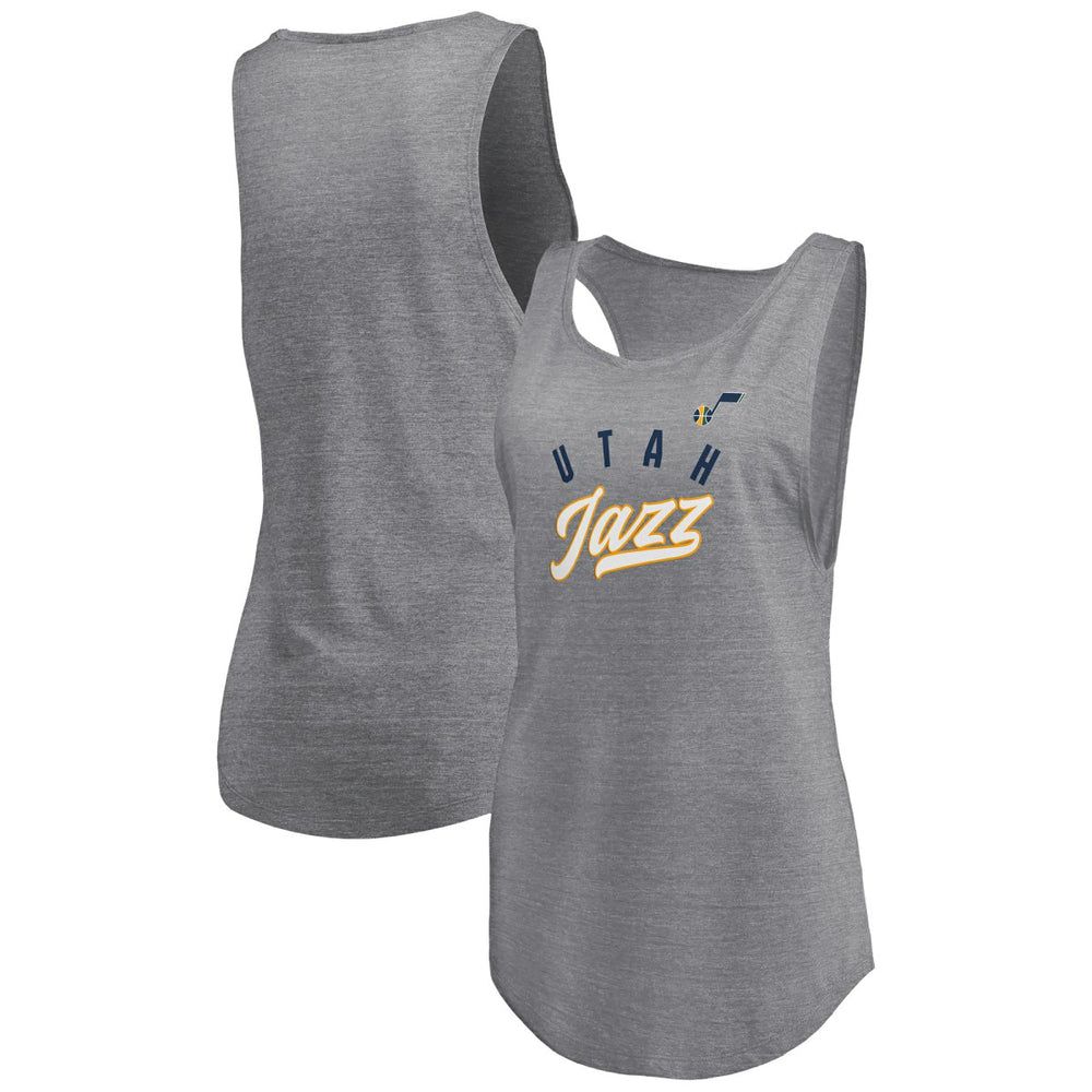 Fanatics - Utah Jazz Women's Quality Time Open Scoop Neck Tri-Blend Tank Top - Heathered Gray