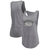 Fanatics - Brooklyn Nets Women's Quality Time Open Scoop Neck Tri-Blend Tank Top - Heathered Gray