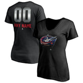 Columbus Blue Jackets - Women's Personalized Midnight Mascot Logo V-Neck T-Shirt Black