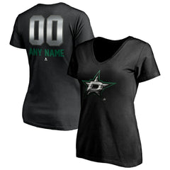 Dallas Stars - Women's Personalized Midnight Mascot Logo V-Neck T-Shirt Black
