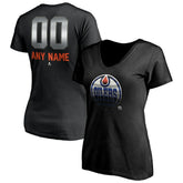 Edmonton Oilers - Women's Personalized Midnight Mascot Logo V-Neck T-Shirt Black